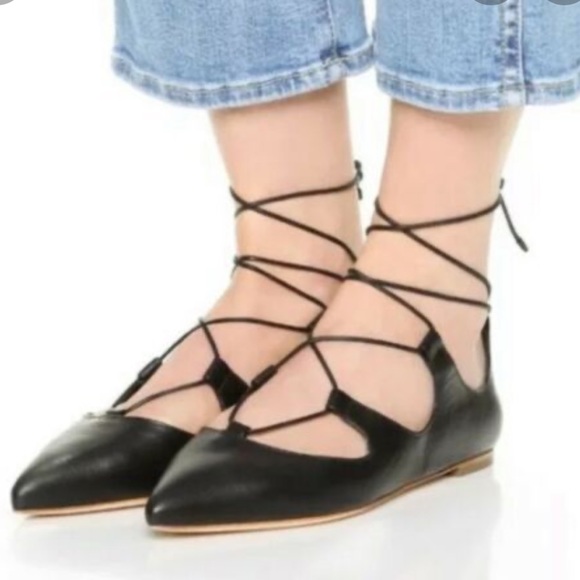 Loeffler Randall Shoes - Loeffler Randall Black Lace-Up Flats